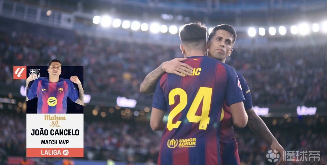 送出助攻，坎塞洛當(dāng)選巴薩vs萊萬(wàn)特全場(chǎng)最佳球員