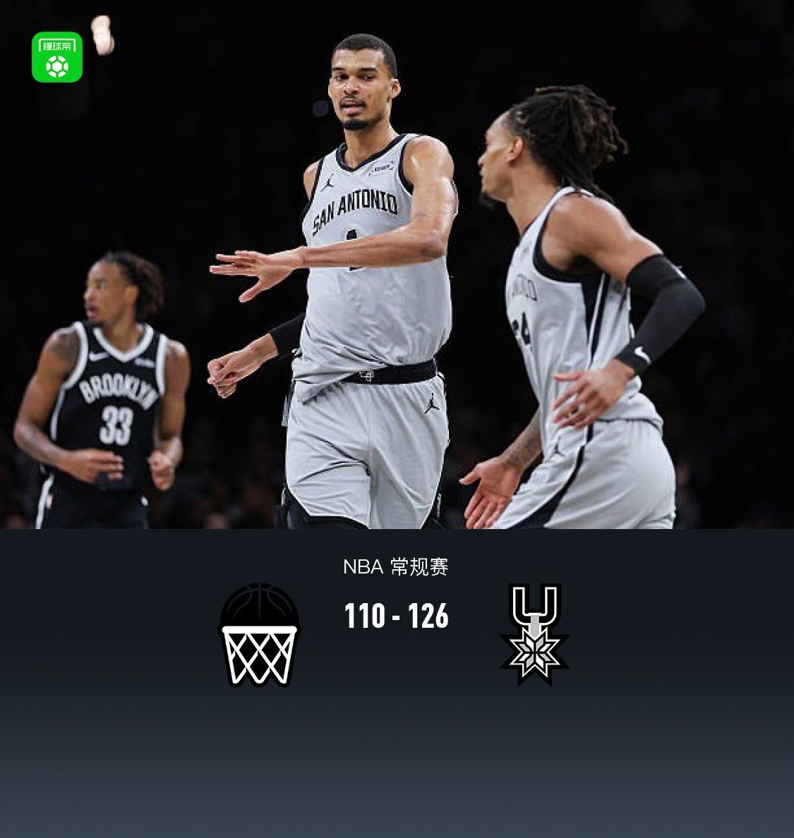 馬刺126-110力克籃網(wǎng)豪取11連勝，尚帕尼26分，文班12+8+5